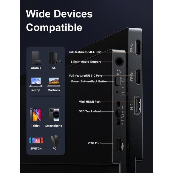 Portable Monitor 15.6 Laptop Screen Lightweight USBC HDMI Display with Speakers - Picture 9 of 9